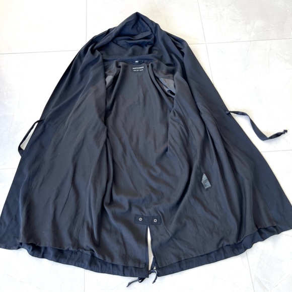 ALL SAINTS Pelya Black Draped Wrap Hoodie Long Sleeves Trench Coat Jacket Sz 4 - Picture 14 of 16